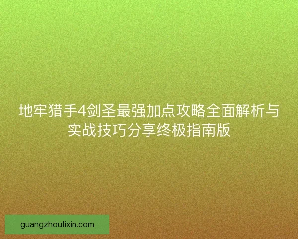 地牢猎手4剑圣最强加点攻略全面解析与实战技巧分享终极指南版