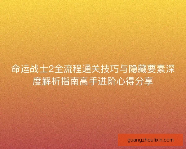 命运战士2全流程通关技巧与隐藏要素深度解析指南高手进阶心得分享