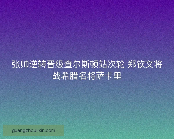 张帅逆转晋级查尔斯顿站次轮 郑钦文将战希腊名将萨卡里