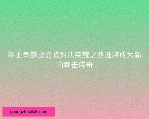 拳王争霸战巅峰对决荣耀之路谁将成为新的拳击传奇 拳王争霸战巅峰对决荣耀之路谁将成为新的拳击传奇